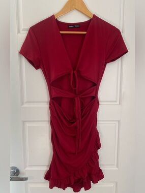 SHEIN Size Medium Cranberry Red Ruffle Skirt Dress Party Holiday Clubwear